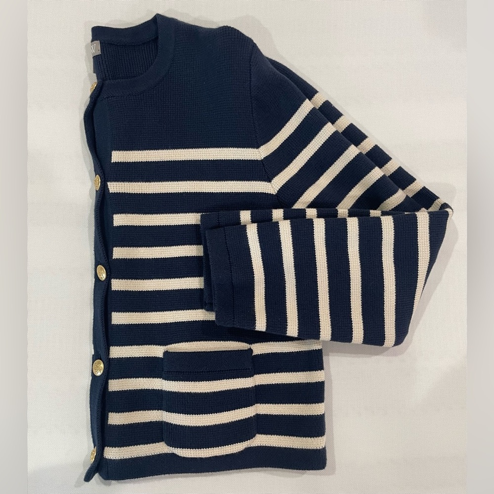 J. Crew Striped Emilie Patch Pocket Sweater Cardigan Size L - Picture 3 of 5